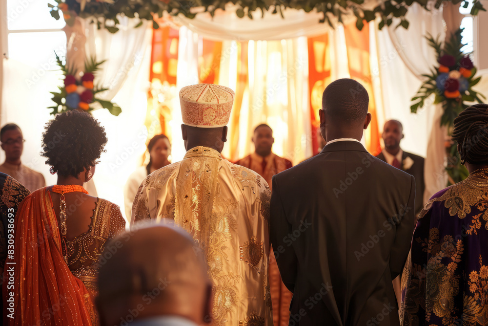 a multicultural wedding ceremony with traditional attire and decorations a multicultural wedding ceremony with traditional attire and decorations