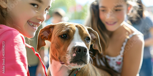 a pet adoption event with families meeting their potential new pets photo