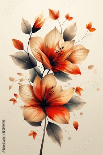 Floral Painting With Leaves on White Background