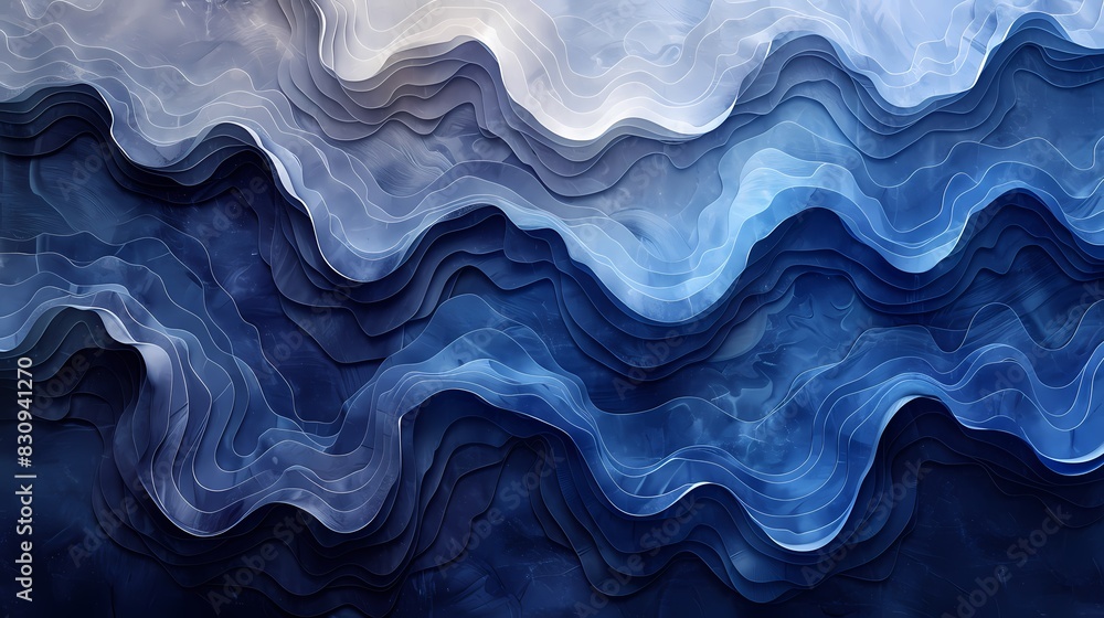 Obraz premium Blue and white lines texture mountains poster background