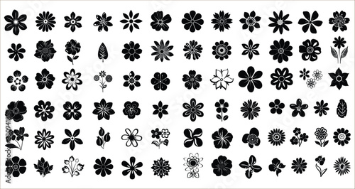 Silhouettes of flower icon set, Flower icon set, Flower icon set silhouettes, Flowers elements collection, Abstract flower icon, Flower vector silhouette icon collection, Flower icon vector