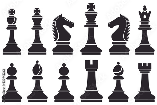 Silhouette of chess, Black silhouettes of Chess checkmate, Set of chess vector icons, Chess icon set, Silhouettes of chess pieces, Chess checkmate silhouettes set, Chess, King, Piece, Queen, Horse