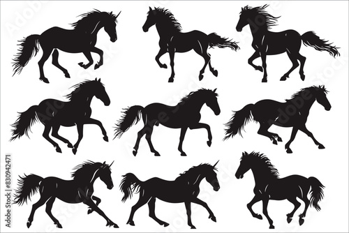 Set of horse silhouette, Horses silhouettes, Silhouette of a running horse, Big set of horses silhouettes, Race horses silhouettes set, Horse, Running, Run, Animal, Jumping, Race, Champion, Succeed