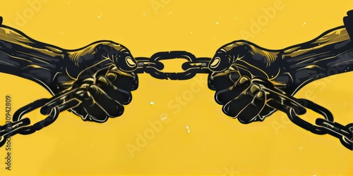 Depiction of hands breaking chains, symbolizing liberation and the abolition of slavery photo
