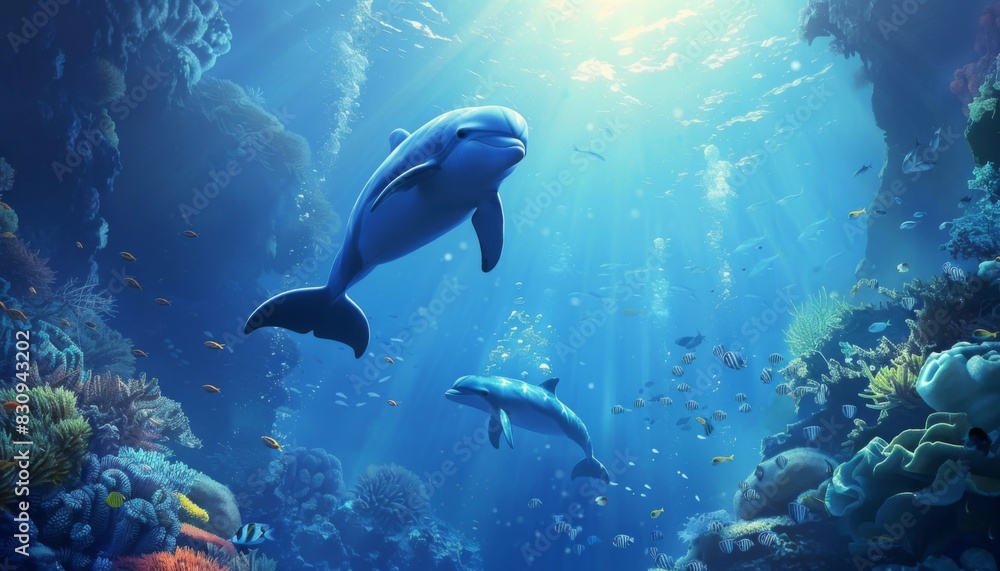 Obraz premium Animals of the underwater sea world. Ecosystem. Colorful tropical fish. Life in the coral reef
