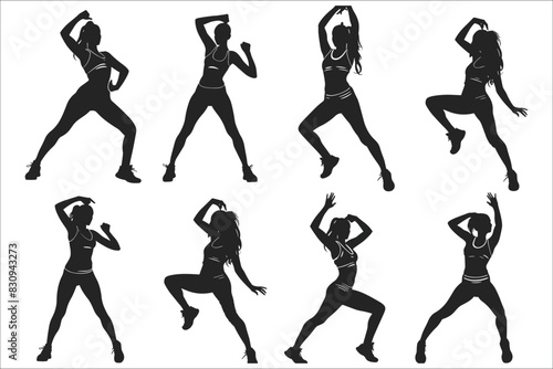 Woman exercising silhouettes set, woman gym exercises silhouettes, Female yoga silhouettes set, Various woman sports exercising silhouettes, Fitness silhouettes,  Fitness exercise silhouettes