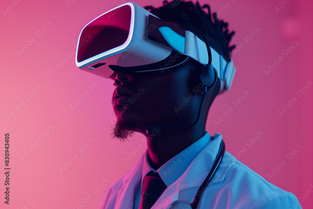 Young doctor studying using VR technology glasses Young doctor studying using VR technology glasses