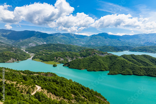 Bovilla Lake and Mountains, Bovilla Reservoir, Tirana, Albania, Europe photo