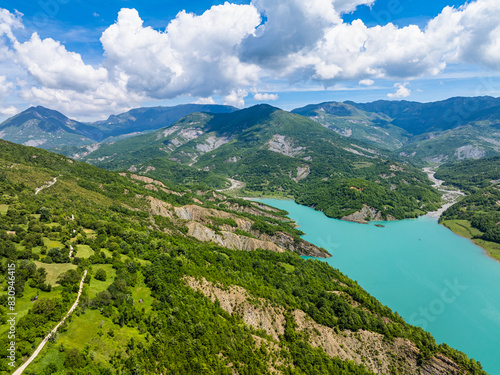 Bovilla Lake and Mountains, Bovilla Reservoir, Tirana, Albania, Europe