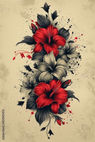Red and Black Flower on Beige Background