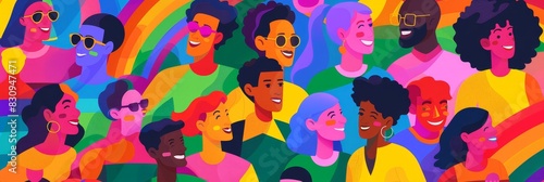 Illustrated diverse people with a minimalist style - A minimalist illustration showcasing a diverse and vibrant group of stylized characters in modern artwork
