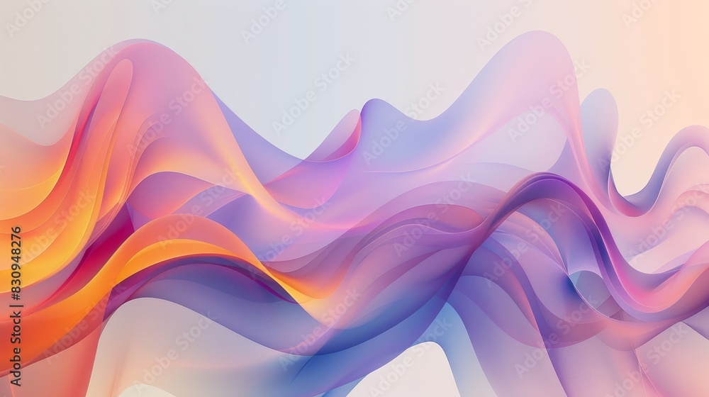 Obraz premium A modern abstract graphic featuring fluid, wave-like forms in a gradient color palette, conveying a sense of movement and harmony, with copy space.