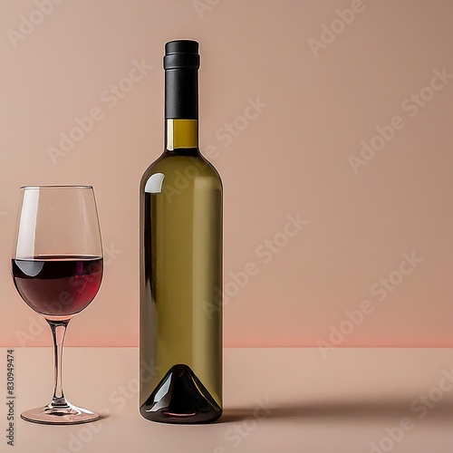 A bottle of wine is sitting on a table photo