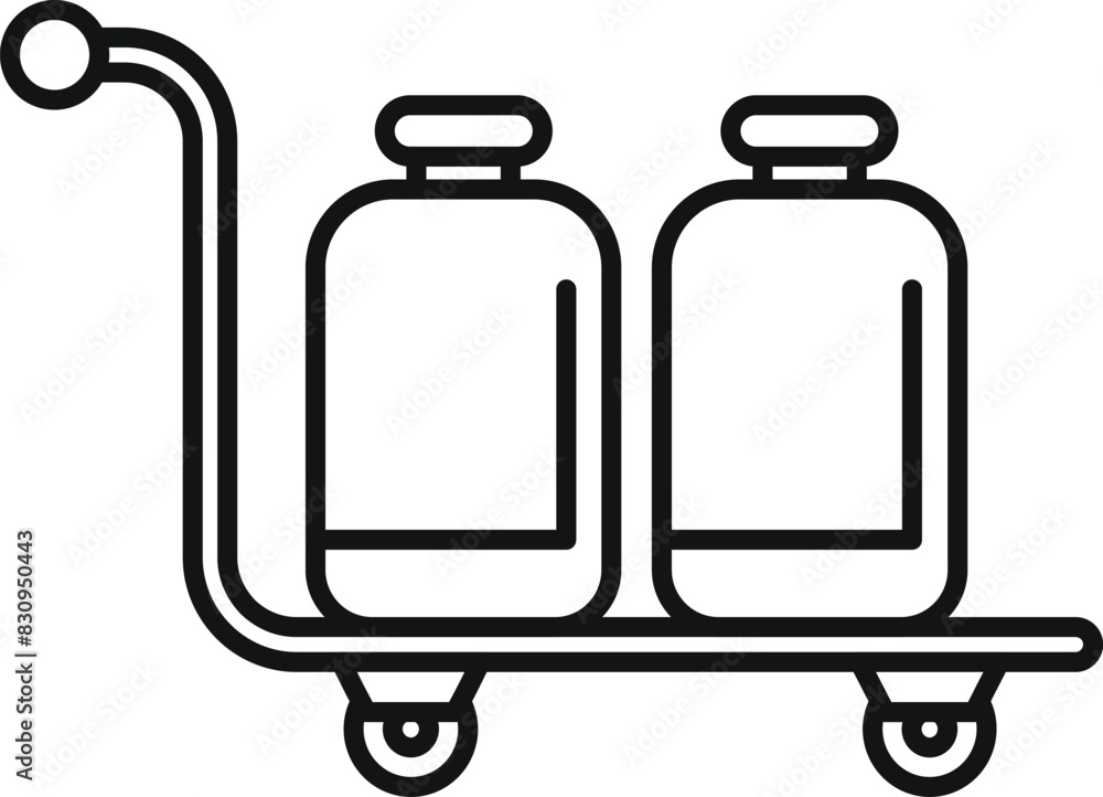 Simple line drawing of a luggage cart with two suitcases, representing travel and transportation Simple line drawing of a luggage cart with two suitcases, representing travel and transportation