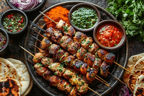 Grilled Chicken Skewers with Assorted Dips