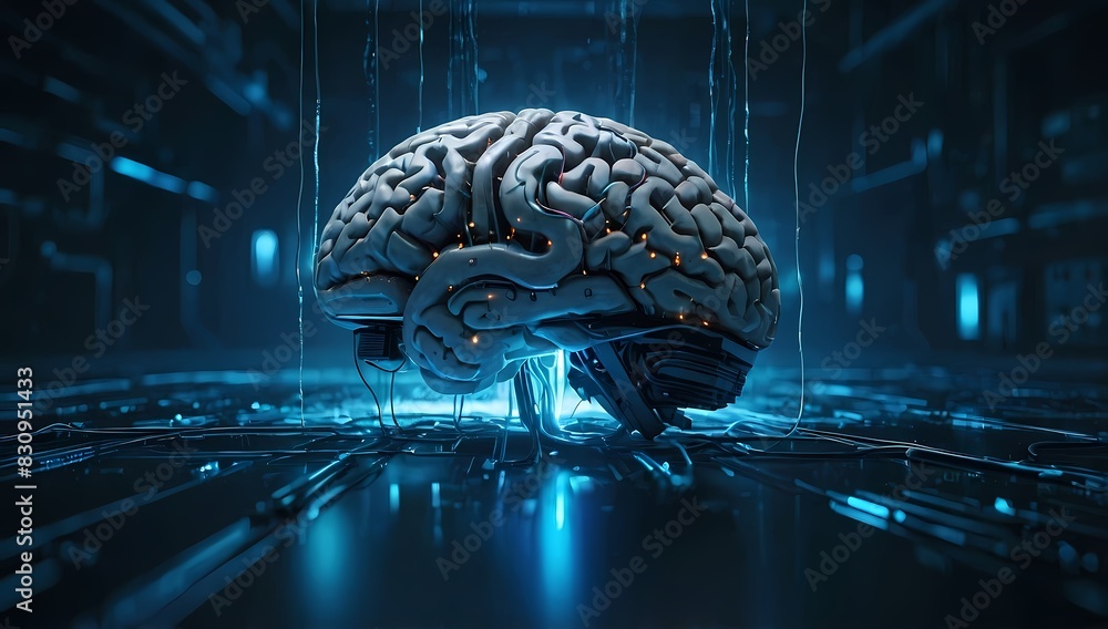 A brain with electric currents, 3D brain, A brain with lightning currents of electricity. A brain with electric currents, 3D brain, A brain with lightning currents of electricity.