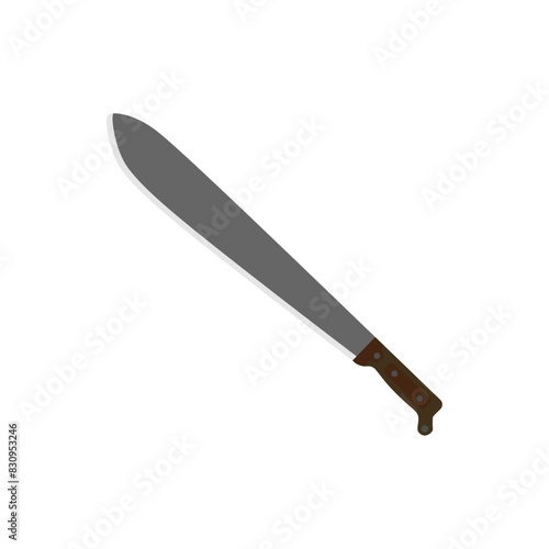 colima machete flat design illustration isolated on white background. Melee weapon of hunter in jungle. Hatchet or machete handle ancient tool for woodcutting and cutting branches by hand.