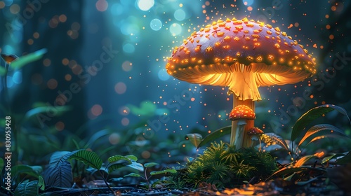 Digital technology fantasy forest mushroom poster background