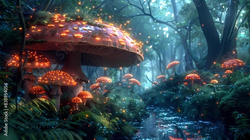 Digital technology fantasy forest mushroom poster background