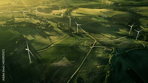 Solar power plant and Windmills aerial view Renewable energy Green tech   Generative AI