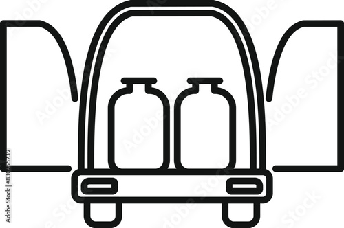 A stylized line art icon featuring a truck carrying milk bottles, ideal for logistics themes