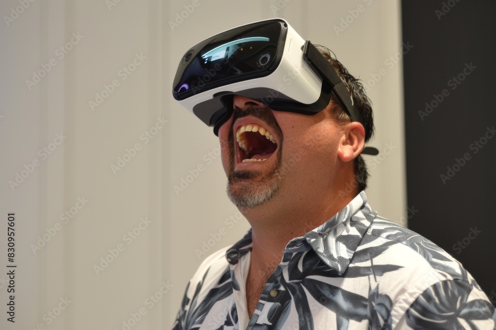 A man using VR with a happy expression A man using VR with a happy expression
