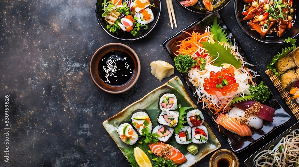 Mix of Japanese food on restaurant table : Generative AI Mix of Japanese food on restaurant table : Generative AI