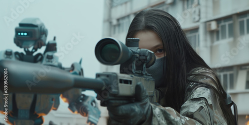 Young Female Sniper in Post-Apocalyptic Machine War