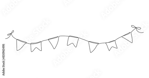 One line garland. Celebration party hand drawn sketch. Vector continuous outline isolated illustration