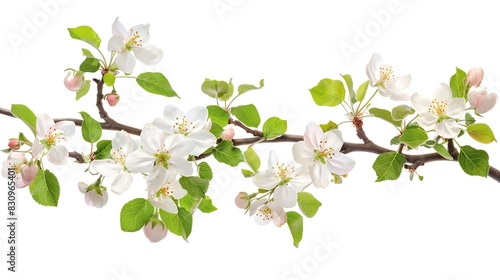 Blooming apple tree flowers on twig isolated on white with clipping path   Generative AI