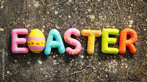 Easter spelled out using plastic letters on road.