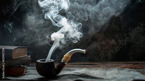 A detective's pipe emitting smoke against a dark setting photo