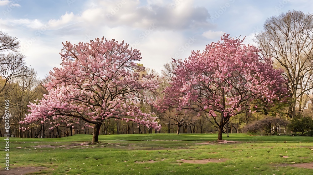 Four seasons with japanese cherry trees in Hurd Park Dover New Jersey : Generative AI