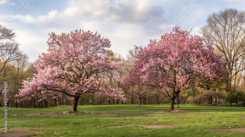 Four seasons with japanese cherry trees in Hurd Park Dover New Jersey : Generative AI photo