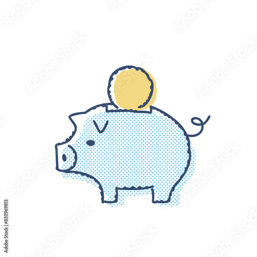 ブタの貯金箱とコイン