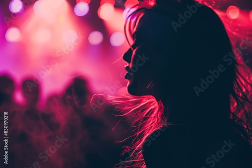 Wallpaper Mural The silhouette of a woman's profile with flowing hair against a vibrant concert backdrop Torontodigital.ca