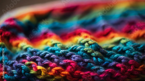 Details of an homemade knit sweater with colorful rainbow colors © PixelBook
