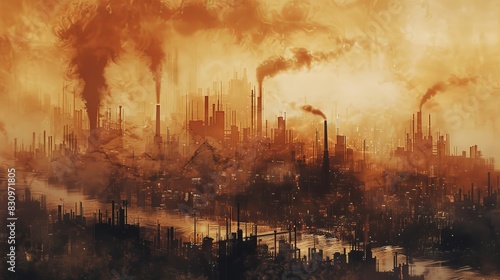 The industrial landscape is marred by pollution.