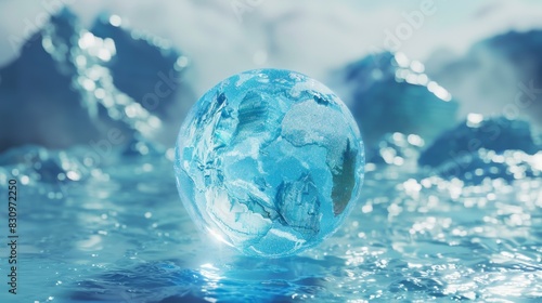 Icy Globe in Frozen Water Landscape