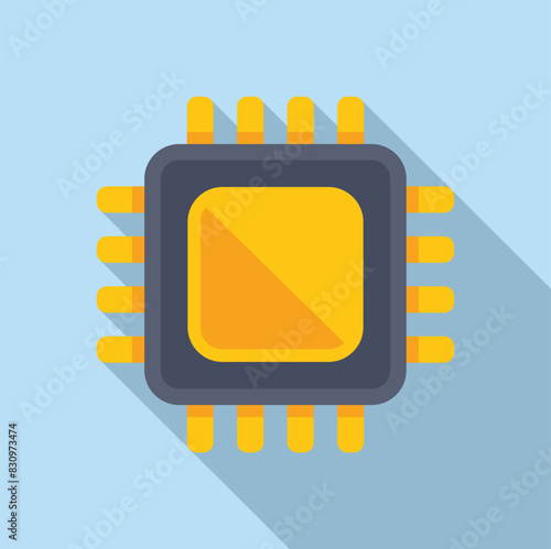 Flat design icon of a cpu microprocessor with a long shadow on a blue background