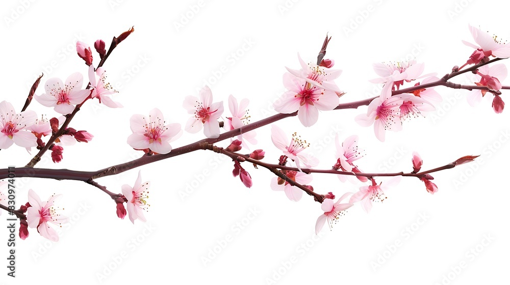 Pink cherry blossom on white background isolated Sakura tree branch : Generative AI Pink cherry blossom on white background isolated Sakura tree branch : Generative AI