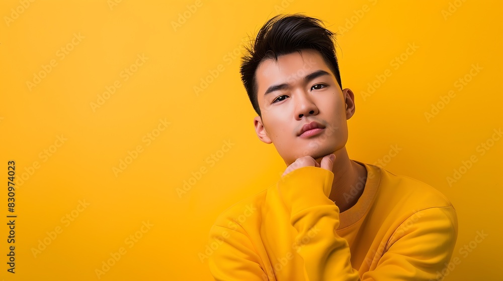 Obraz premium image of asian man posing on a yellow background : Generative AI