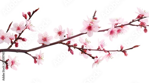 Pink cherry blossom on white background isolated Sakura tree branch : Generative AI