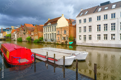 Scenic view of the historical city center of Ghent (Gent), Belgium. Beautiful...