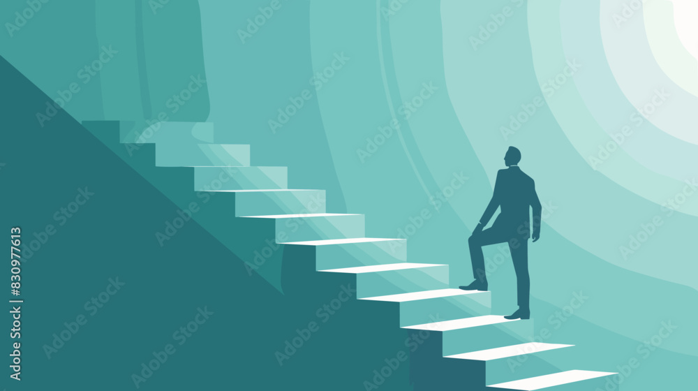  Smart businessman climbing stairway with special shortcut to success, concept of career growth and achieving business targets quickly.