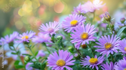 Delicate Purple Aster Flowers Blooming Brightly in Autumn