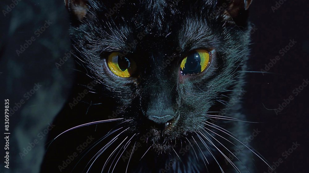 Close-up Portrait of Beautiful Black Cat with yellow Eyes Close-up Portrait of Beautiful Black Cat with yellow Eyes