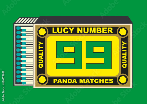 lucky 99 number vector icon. illustration in Matchbox and matches illustration. Vintage and antique matchbox packaging design illustration. retro style packaging. old style design. open box template