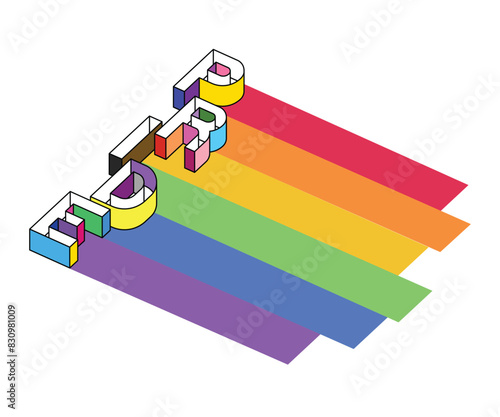 3D Typographic a word PRIDE with rainbow flag symbol.