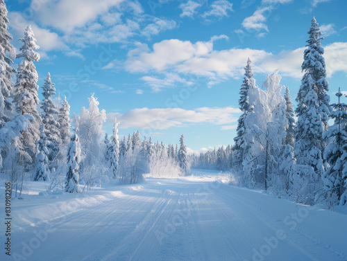 Road in winter, Covered with snow. Created with Ai © Digital Canvas